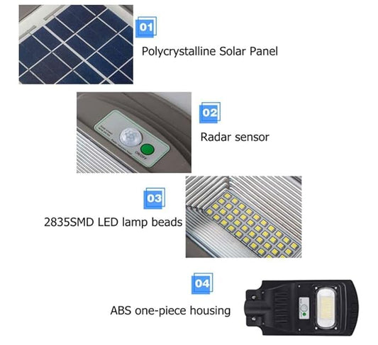 Aarmee Solar Acrylonitrile Butadiene Styrene 20 Watts Square LED Power,5 Watts All in One Automatic with Motion Sensor and IP65 Waterproof Street Light - Black